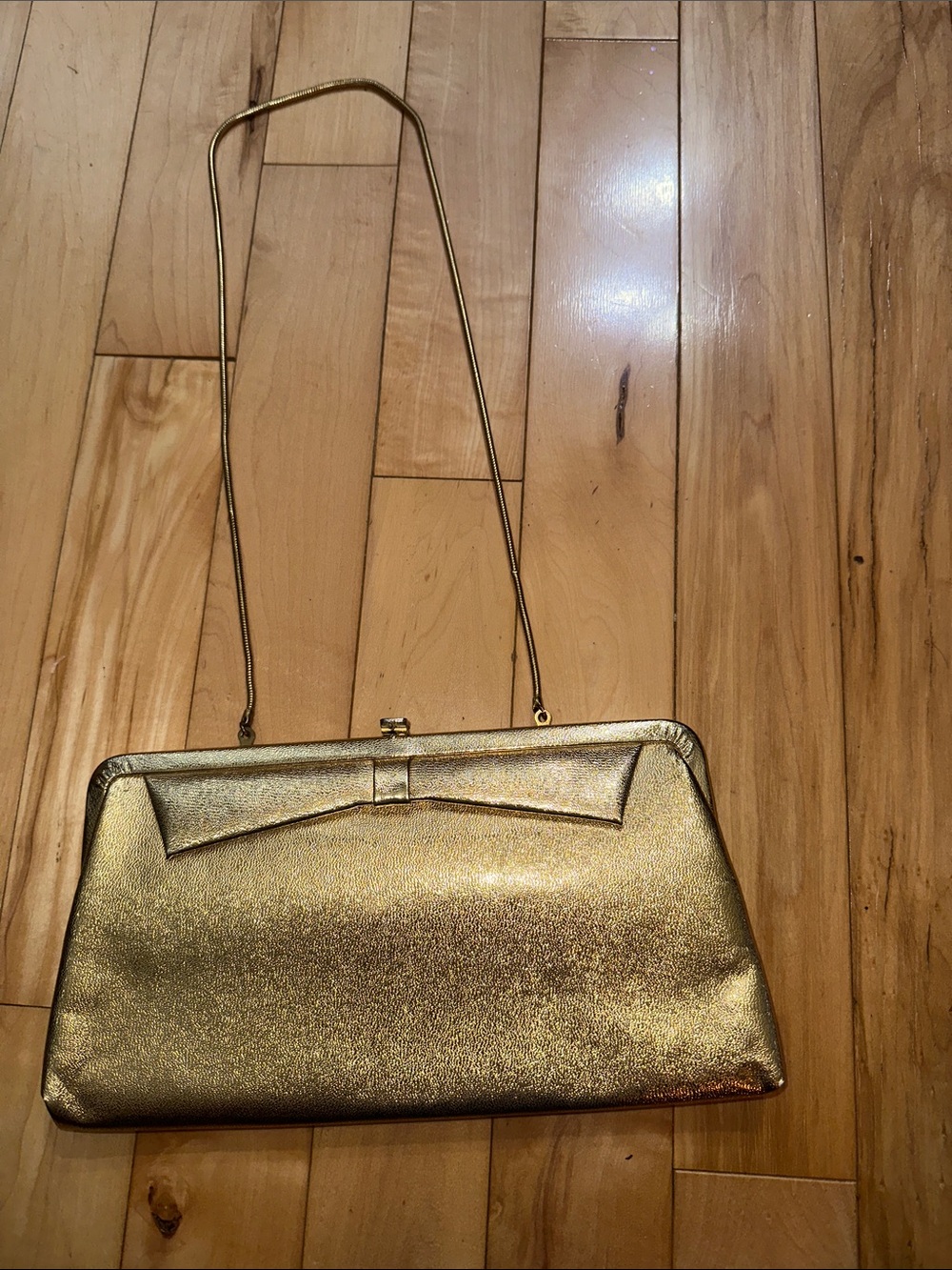 Vintage Gold Metallic Evening Clutch with Shoulder Chain